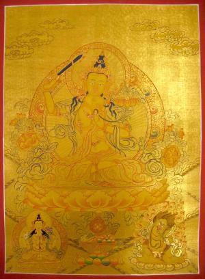 Arya Boddhisattva Manjushri Original Hand painted 24K Gold Style Tibetan Thangka